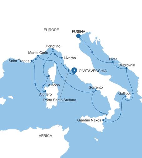 Silver Ray Croatia, the French Riviera & Italy Featuring Dubrovnik voyage RA270904C15 itinerary map