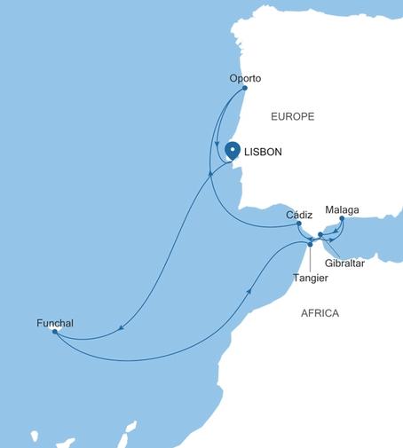 Silver Ray Portugal, Morocco & Spain Featuring Madeira voyage RA271123011 itinerary map