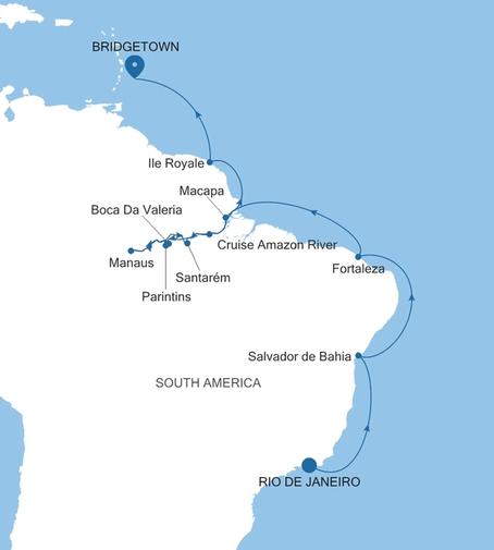 Silver Ray Brazil Featuring the Amazon River & Manaus voyage RA280229020 itinerary map