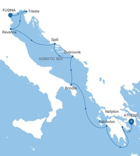 Silver Ray Italy, Croatia & Greece Featuring Dubrovnik voyage RA280504009 itinerary map