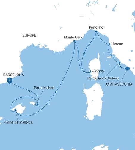 Silver Ray Italy & the French Riviera Featuring the Monaco Grand Prix voyage RA280529010 itinerary map