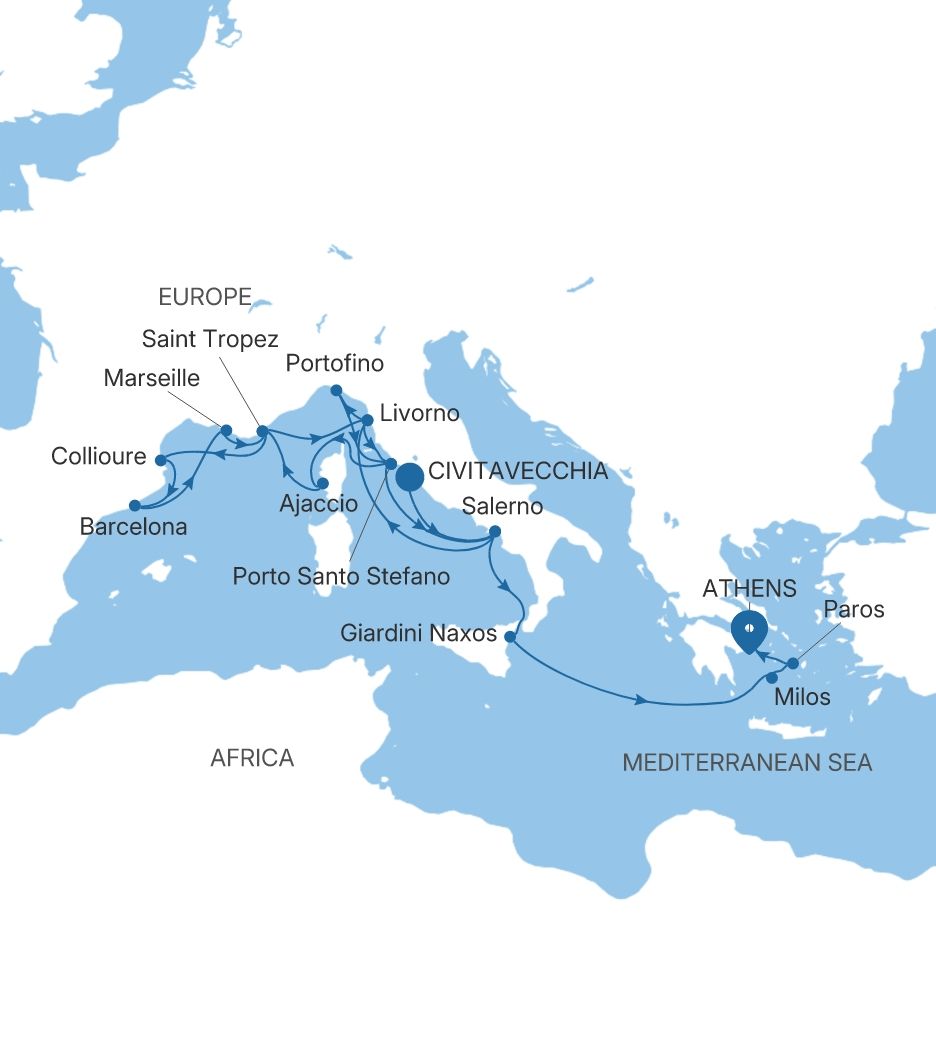 Silver Ray Italy, France & Greece Featuring Sicily voyage RA280617C19 itinerary map