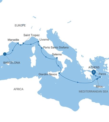 Silver Ray France, Italy & Greece Featuring Sicily voyage RA280626010 itinerary map