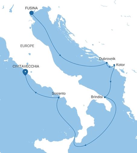 Silver Ray Italy & the Adriatic Featuring Puglia voyage RA280715007 itinerary map