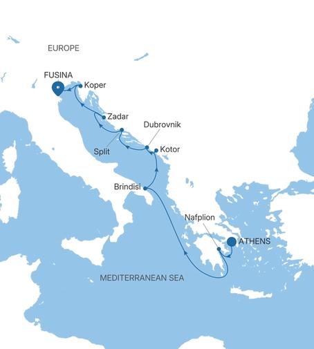 Silver Ray Croatia, Italy & Greece Featuring Dubrovnik voyage RA280831009 itinerary map