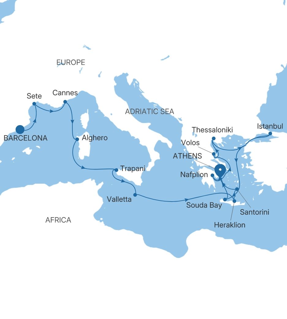 Silver Ray Greece, Italy & France Featuring Istanbul voyage RA281016C19 itinerary map