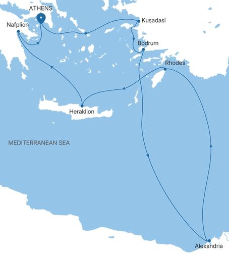 Silver Ray Greece, Turkey & Egypt Featuring Alexandria voyage RA281104009 itinerary map