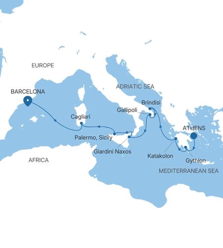 Silver Ray Italy & Greece Featuring Puglia voyage RA281113010 itinerary map
