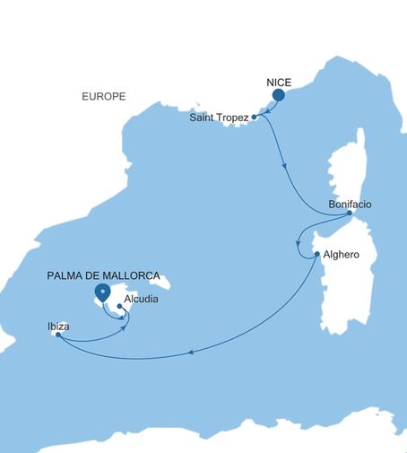 Silver Shadow The French Riviera & Spain Featuring Saint-Tropez voyage SS260806S07 itinerary map