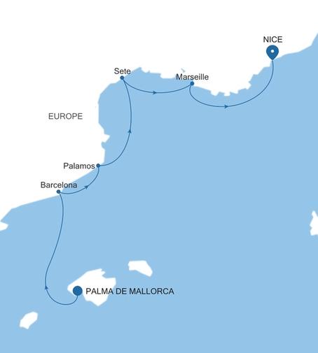 Silver Shadow Spain & France Featuring Sete voyage SS260813S05 itinerary map