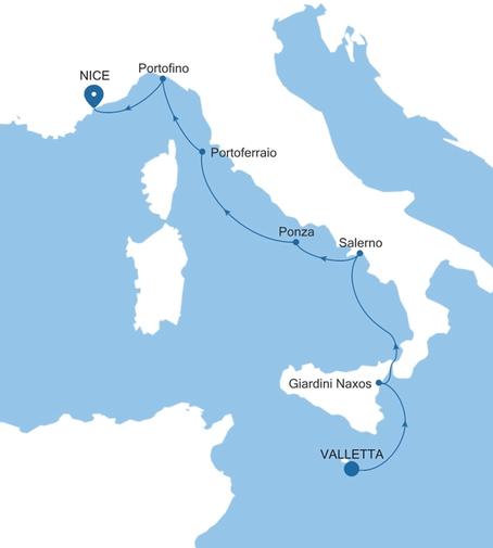Silver Shadow Italy Featuring Salerno & Portofino voyage SS260824S06 itinerary map