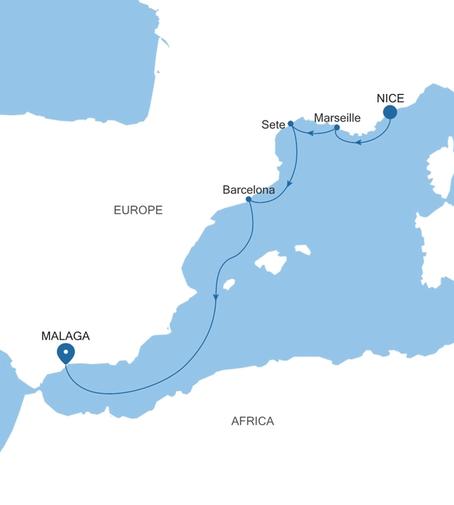 Silver Shadow France & Spain Featuring Sete voyage SS260830S05 itinerary map