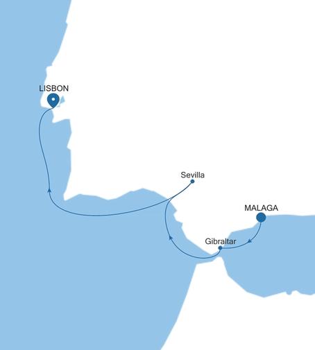 Silver Shadow Spain & Gibraltar Featuring Seville voyage SS260904S05 itinerary map