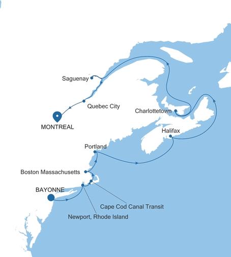 Silver Shadow Canada & New England Featuring Quebec City voyage SS261013011 itinerary map