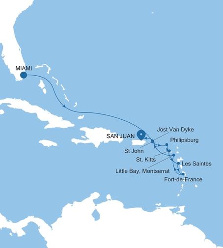 Silver Shadow Southern Caribbean Featuring Les Saintes & Montserrat voyage SS261210010 itinerary map