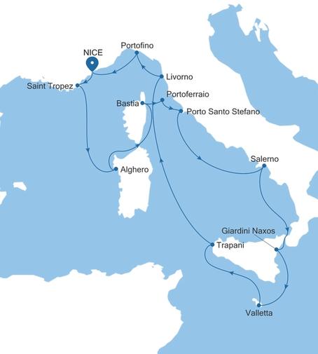 Silver Shadow Italy & the French Riviera Featuring Portofino voyage SS270728014 itinerary map