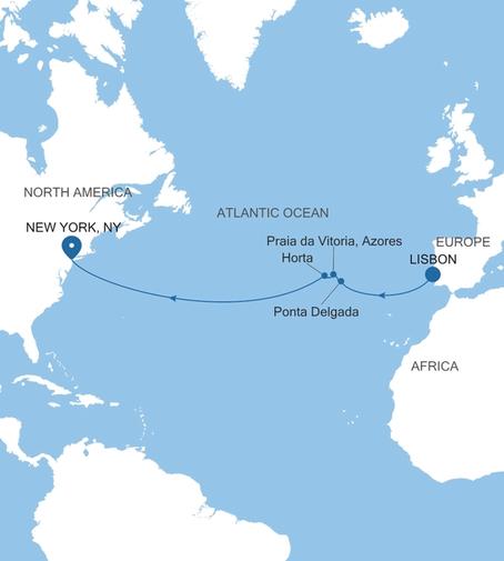 Silver Shadow Transatlantic Crossing Featuring Portugal voyage SS270821012 itinerary map