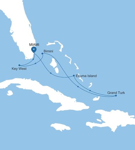 Silver Shadow The Bahamas Featuring Key West & Exuma voyage SS271203007 itinerary map