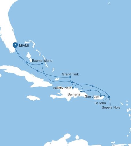 Silver Shadow Eastern Caribbean Featuring Puerto Rico & Dominican Republic voyage SS271224012 itinerary map