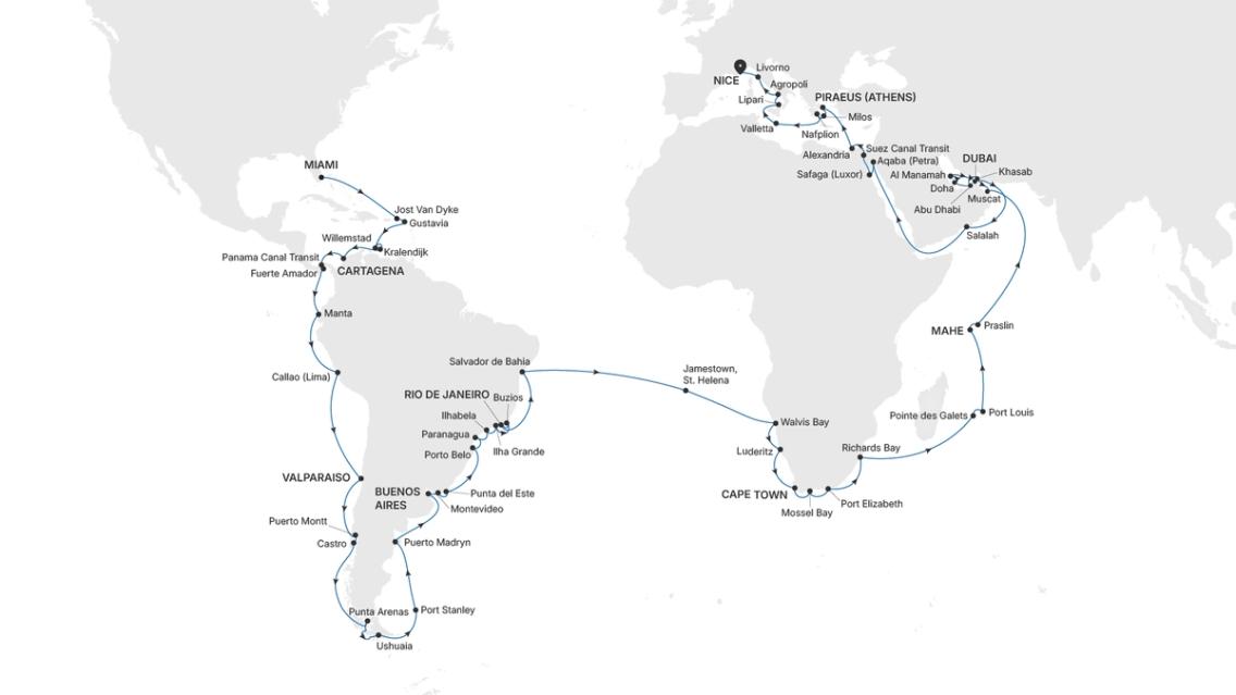 Silver Shadow An Ode to the Moment voyage SS280105132 itinerary map