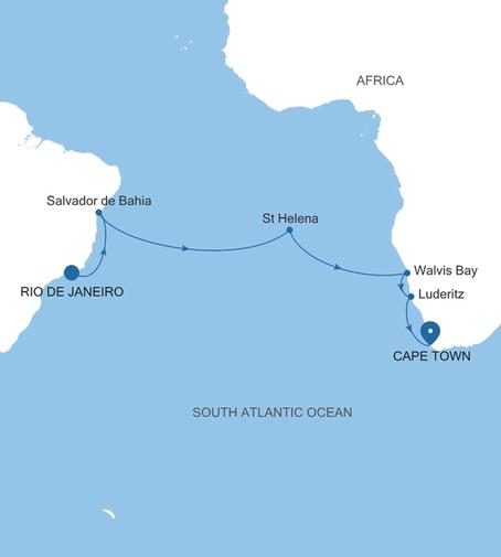 Silver Shadow Brazil, St Helena & Namibia Featuring the Rio Carnival voyage SS280227019 itinerary map