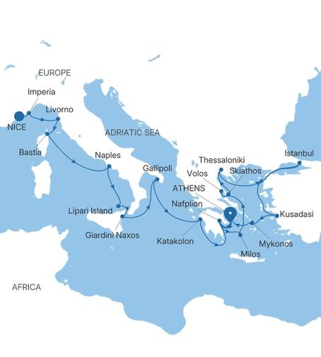 Silver Shadow Italy, Greece & Turkey Featuring Istanbul voyage SS280516C24 itinerary map