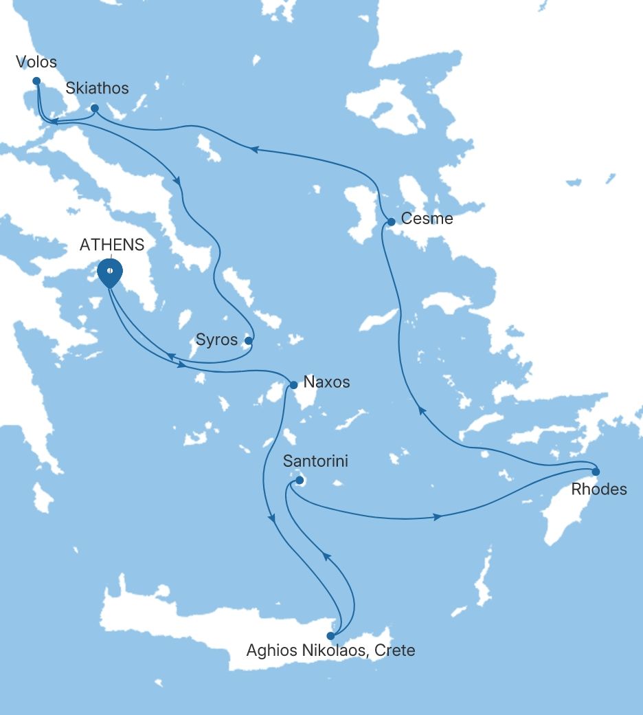 Silver Shadow Athens (Piraeus) to Athens (Piraeus) voyage SS280627010 itinerary map