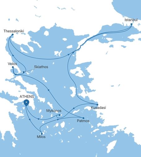 Silver Shadow Greece & Turkey Featuring Istanbul voyage SS280715012 itinerary map
