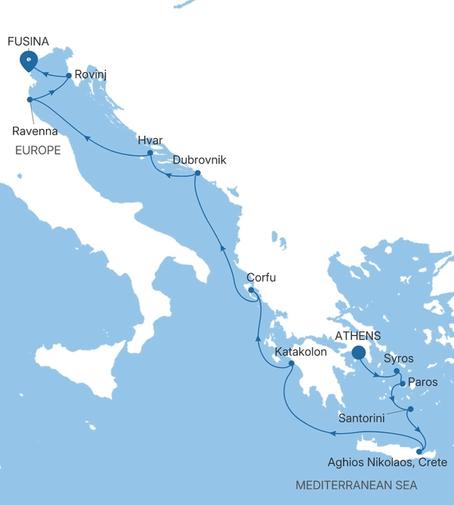 Silver Shadow Greece & Croatia Featuring Santorini voyage SS280727012 itinerary map