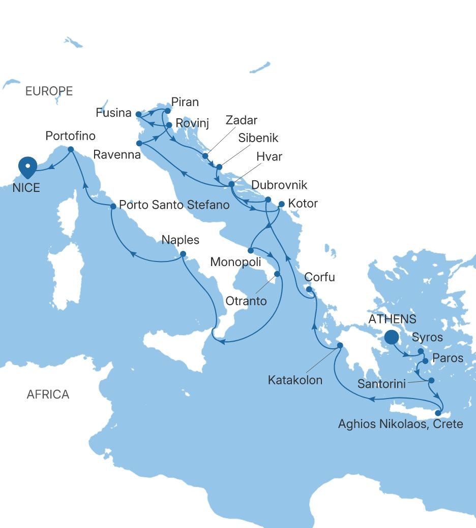 Silver Shadow Greece, Croatia & Italy Featuring Dubrovnik voyage SS280727C24 itinerary map