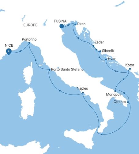 Silver Shadow The Adriatic & Italy Featuring Puglia voyage SS280808012 itinerary map