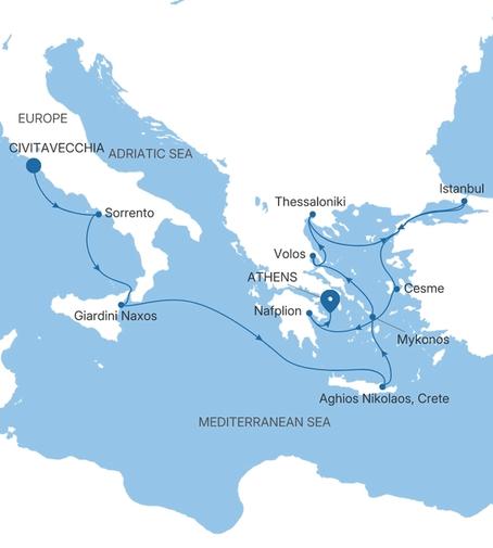 Silver Shadow Greece & Turkey Featuring Istanbul voyage SS280830014 itinerary map