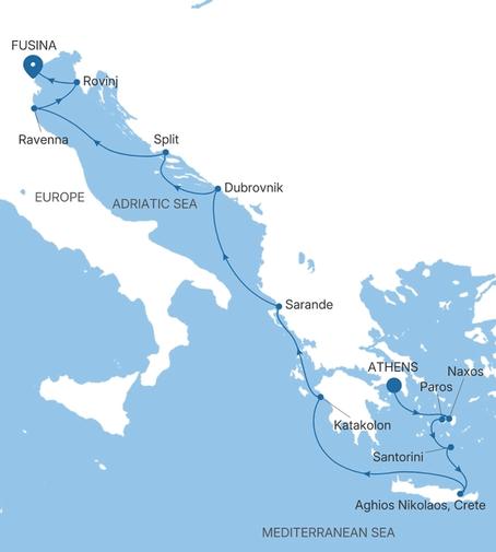 Silver Shadow Greece & the Adriatic Featuring Santorini voyage SS280913012 itinerary map