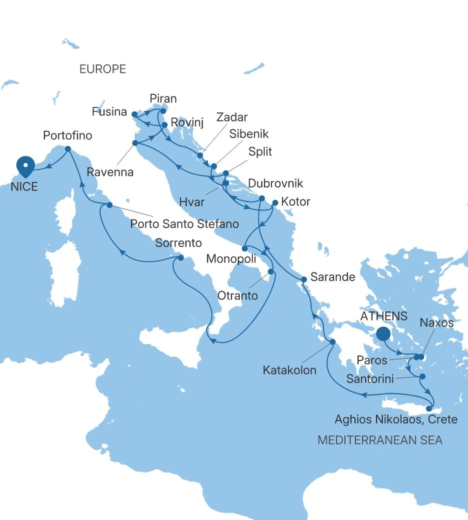 Silver Shadow Greece, Croatia & Italy Featuring Dubrovnik voyage SS280913C24 itinerary map