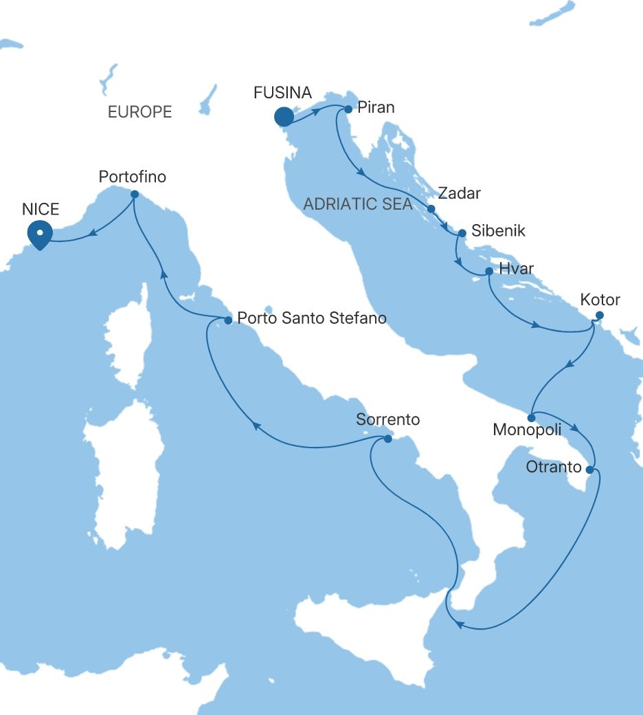 Silver Shadow The Adriatic & Italy Featuring Portofino voyage SS280925012 itinerary map
