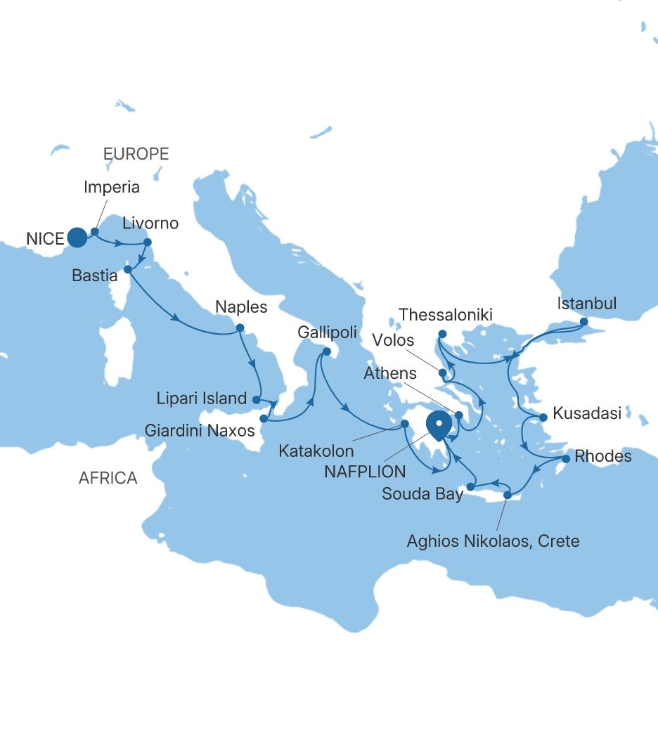 Silver Shadow Italy, Greece & Turkey Featuring Istanbul voyage SS281007C24 itinerary map