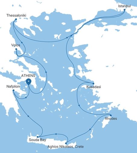 Silver Shadow Greece & Turkey Featuring Istanbul voyage SS281019012 itinerary map