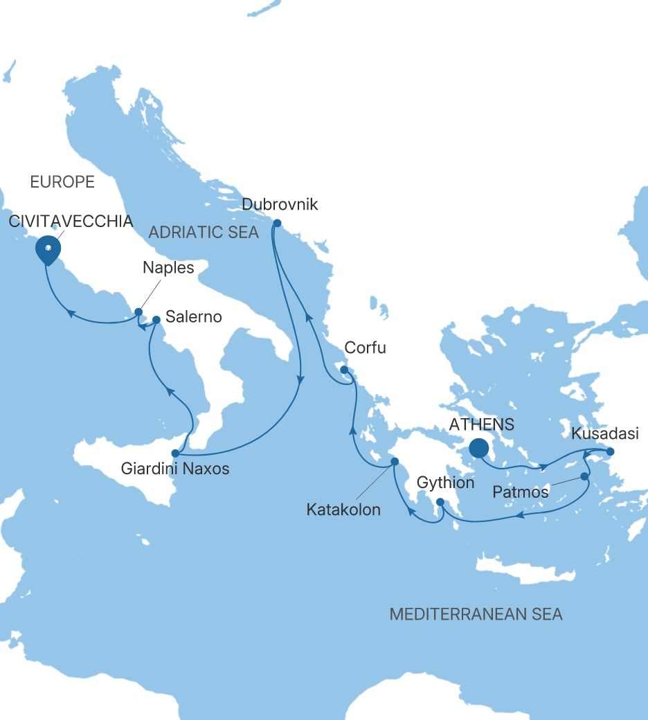 Silver Shadow Greece, Turkey & Italy Featuring Dubrovnik voyage SS281031012 itinerary map