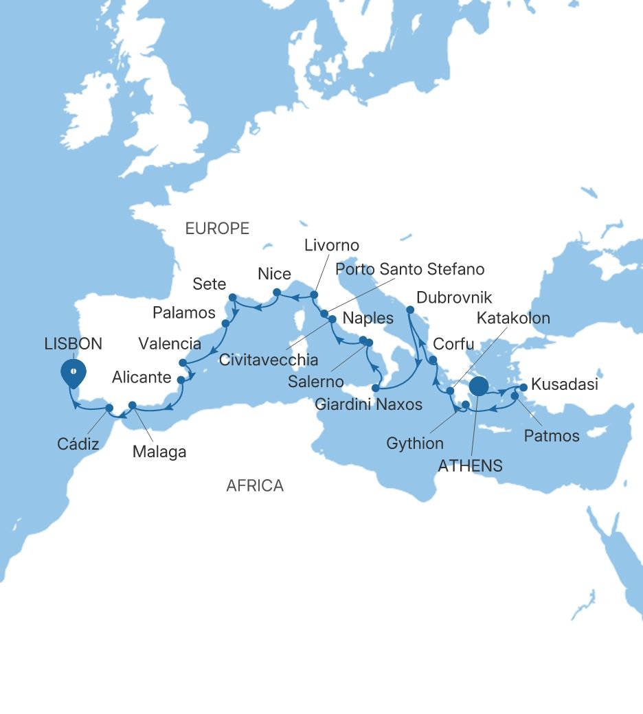 Silver Shadow Greece, Italy & Spain Featuring Dubrovnik voyage SS281031C24 itinerary map