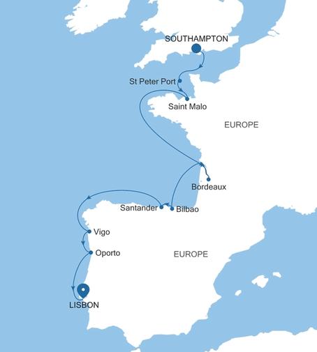 Silver Spirit France & Spain Featuring the Autumn Grape Harvest voyage SL260827012 itinerary map