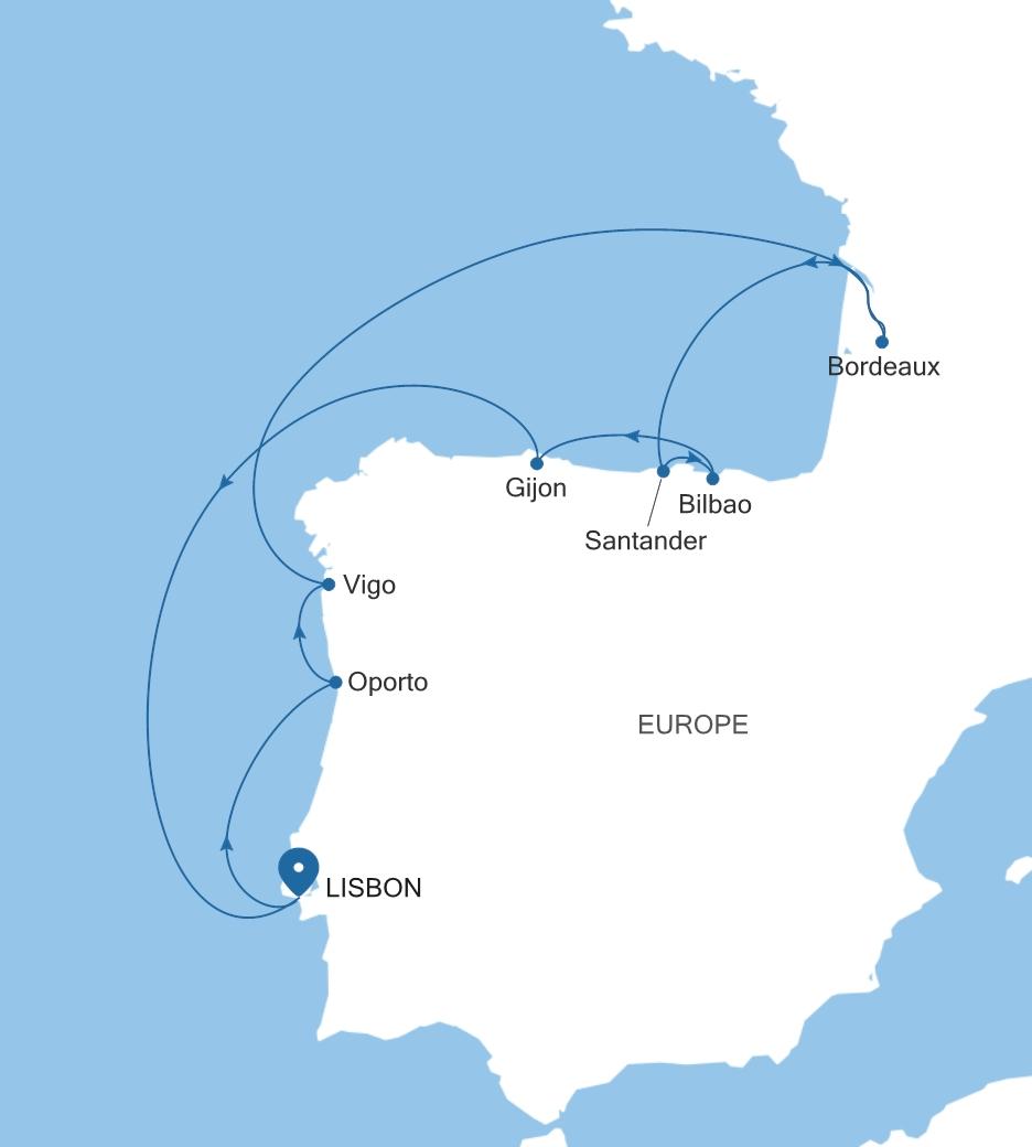 Silver Spirit Spain & France Featuring the Autumn Grape Harvest voyage SL260908010 itinerary map