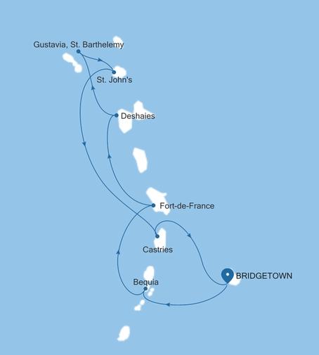 Silver Spirit Southern Caribbean Featuring St. Lucia & Martinique voyage SL261205007 itinerary map