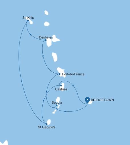 Silver Spirit Southern Caribbean Featuring St. Lucia & Martinique voyage SL261227008 itinerary map