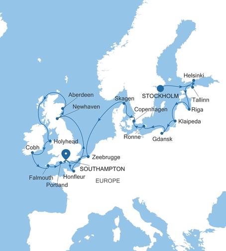 Silver Spirit The Baltic & the British Isles Featuring Denmark voyage SL270618C21 itinerary map
