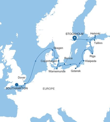 Silver Spirit The Baltic Featuring Denmark & Finland voyage SL270721012 itinerary map