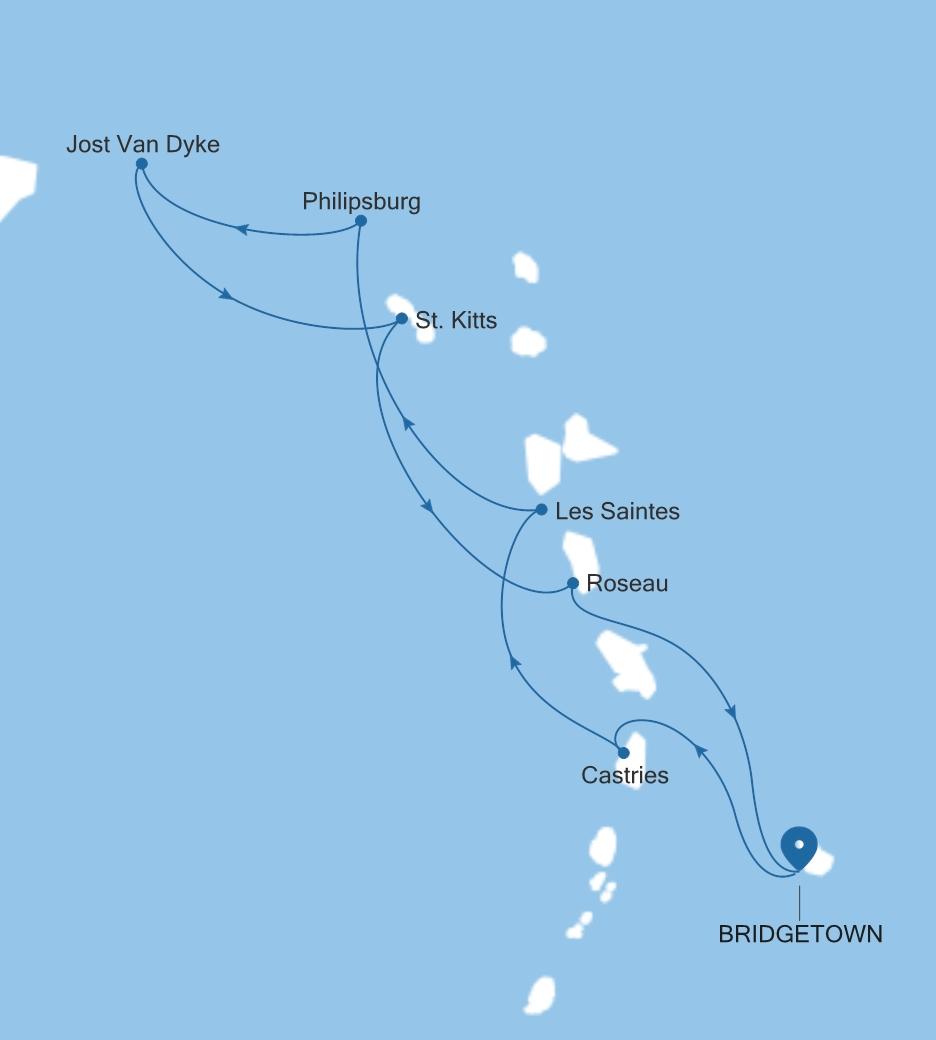 Silver Spirit Southern Caribbean Featuring Les Saintes & St. Lucia voyage SL280311007 itinerary map