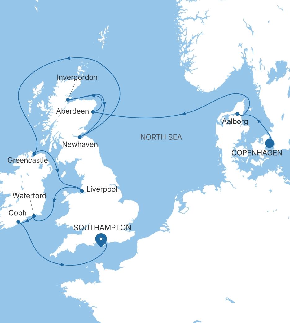 Silver Spirit The British Isles Featuring Edinburgh & Liverpool voyage SL280615012 itinerary map