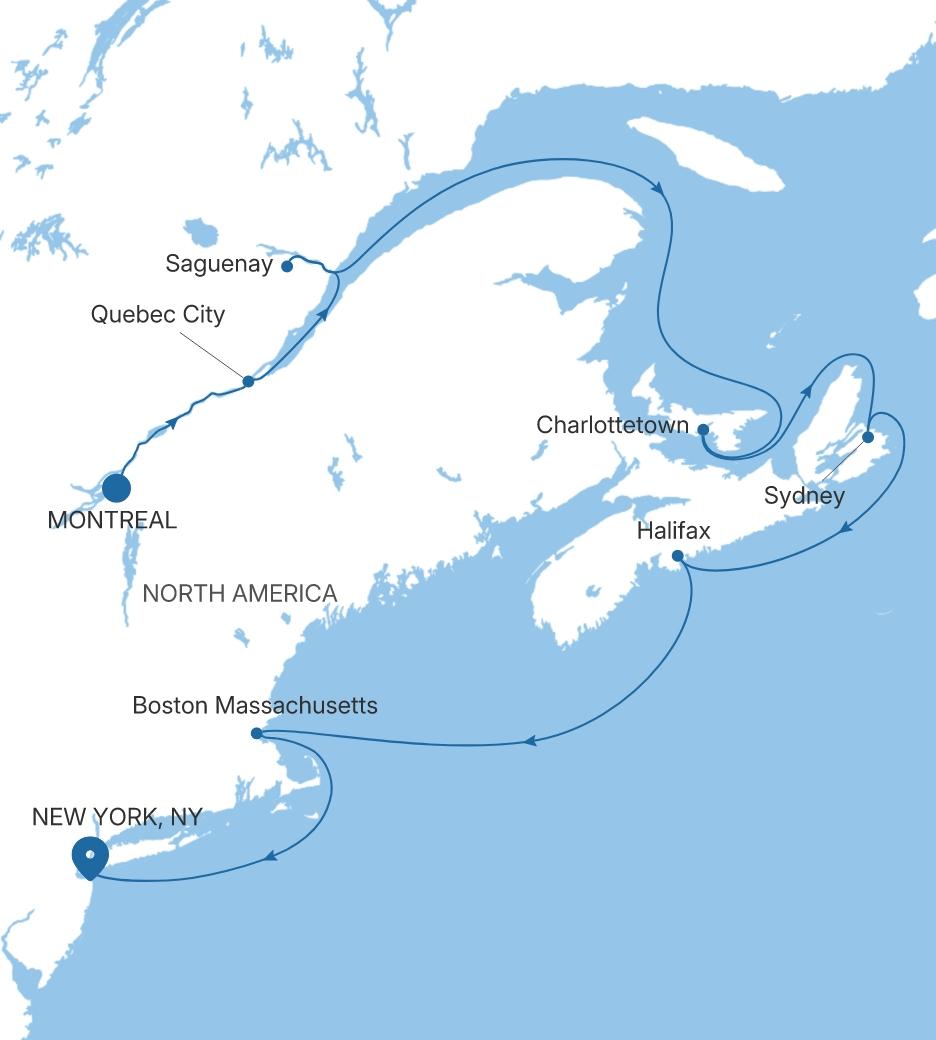 Silver Spirit Canada & New England Featuring Boston voyage SL280918011 itinerary map