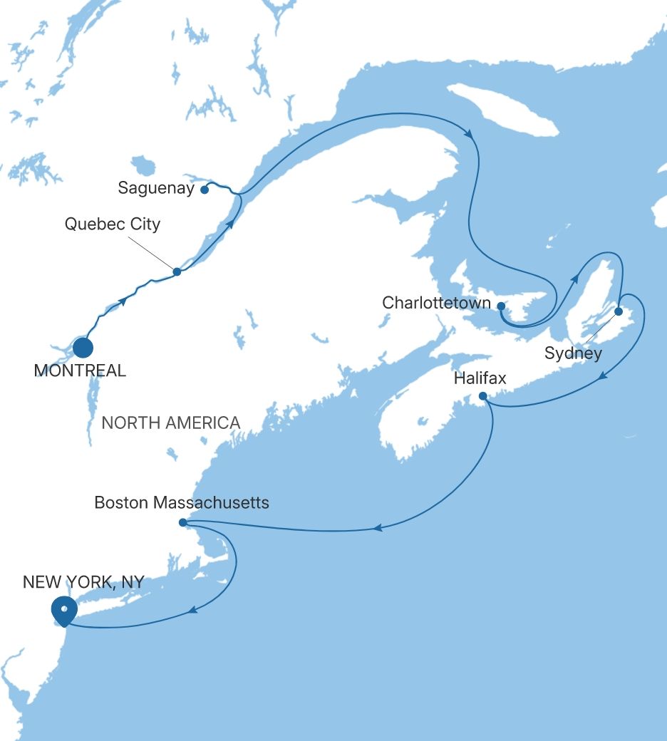 Silver Spirit Canada & New England Featuring Boston voyage SL281010011 itinerary map