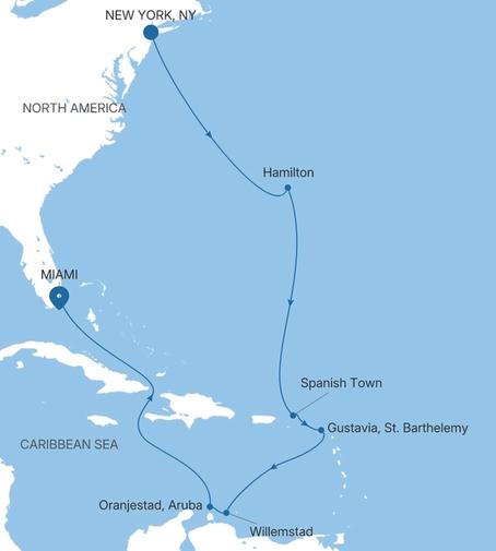 Silver Spirit Southern Caribbean Featuring St. Barts & Aruba voyage SL281021013 itinerary map